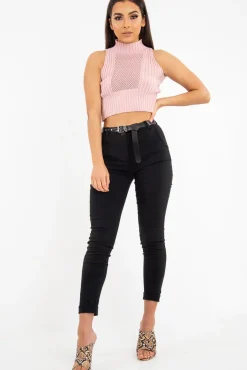 Rebellious Fashion Black Belted Tapered Trousers - Kierra