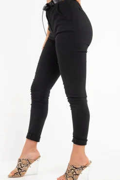Rebellious Fashion Black Belted Tapered Trousers - Kierra