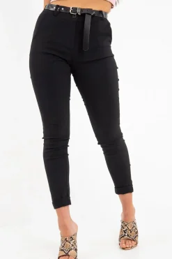 Rebellious Fashion Black Belted Tapered Trousers - Kierra