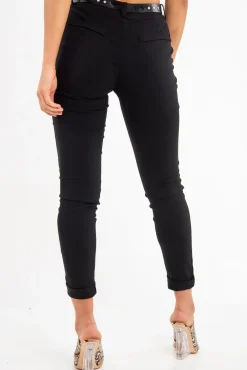 Rebellious Fashion Black Belted Tapered Trousers - Kierra