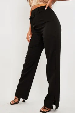 Rebellious Fashion Black Belted Waist Wide Leg Trouser - Kaena