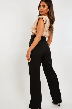 Rebellious Fashion Black Belted Waist Wide Leg Trouser - Kaena