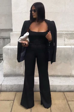 Rebellious Fashion Black Belted Wide Leg Trousers - Isadore