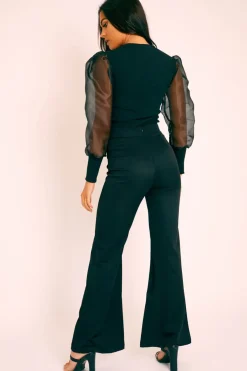 Rebellious Fashion Black Belted Wide Leg Trousers - Isadore