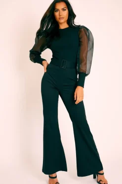 Rebellious Fashion Black Belted Wide Leg Trousers - Isadore