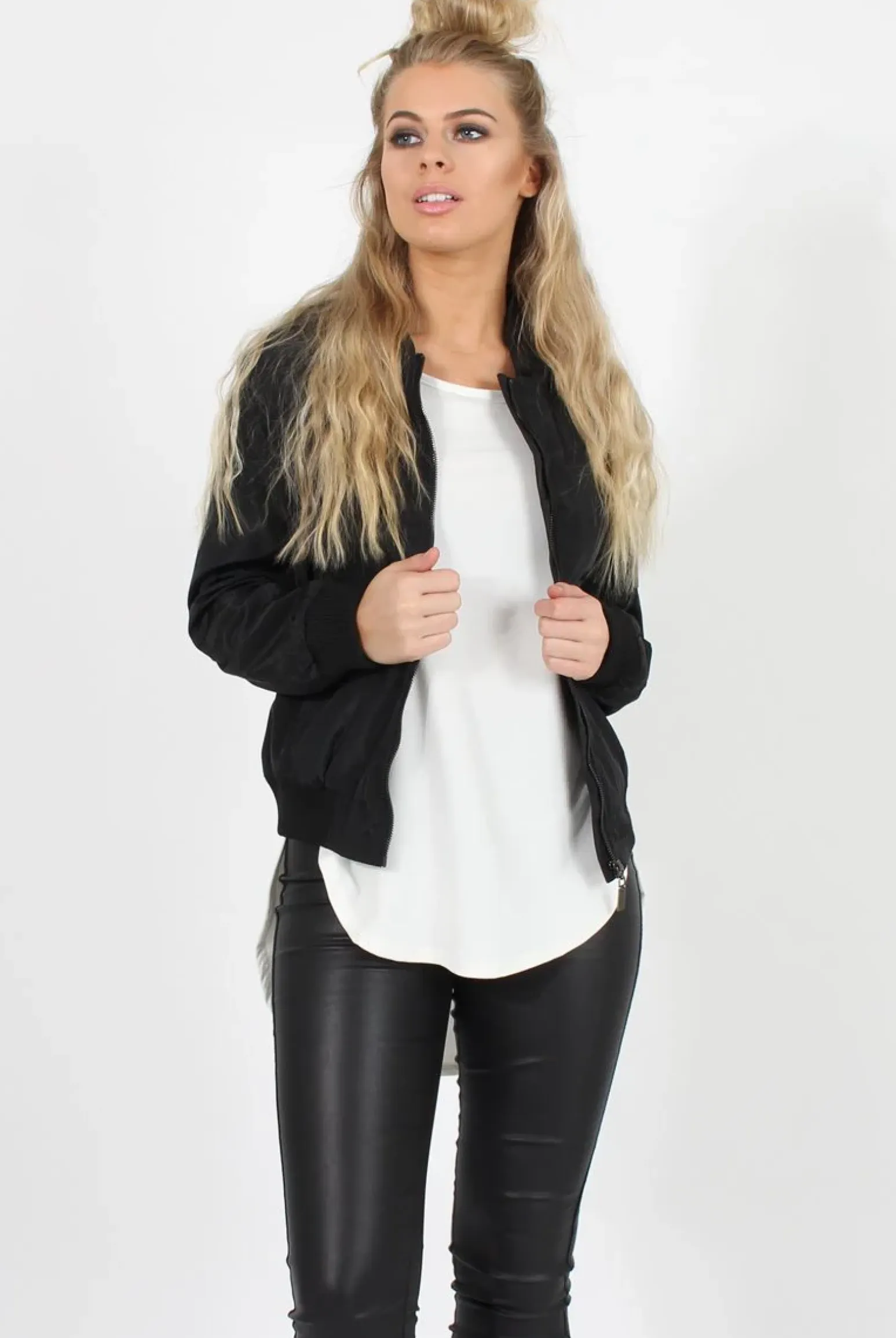 Rebellious Fashion Black Black Zip Bomber Jacket - Minah
