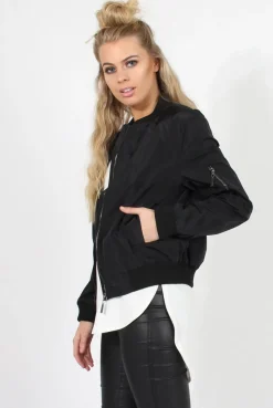 Rebellious Fashion Black Black Zip Bomber Jacket - Minah