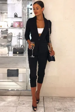 Rebellious Fashion Black Blazer and Trousers Co-Ord - Rossie