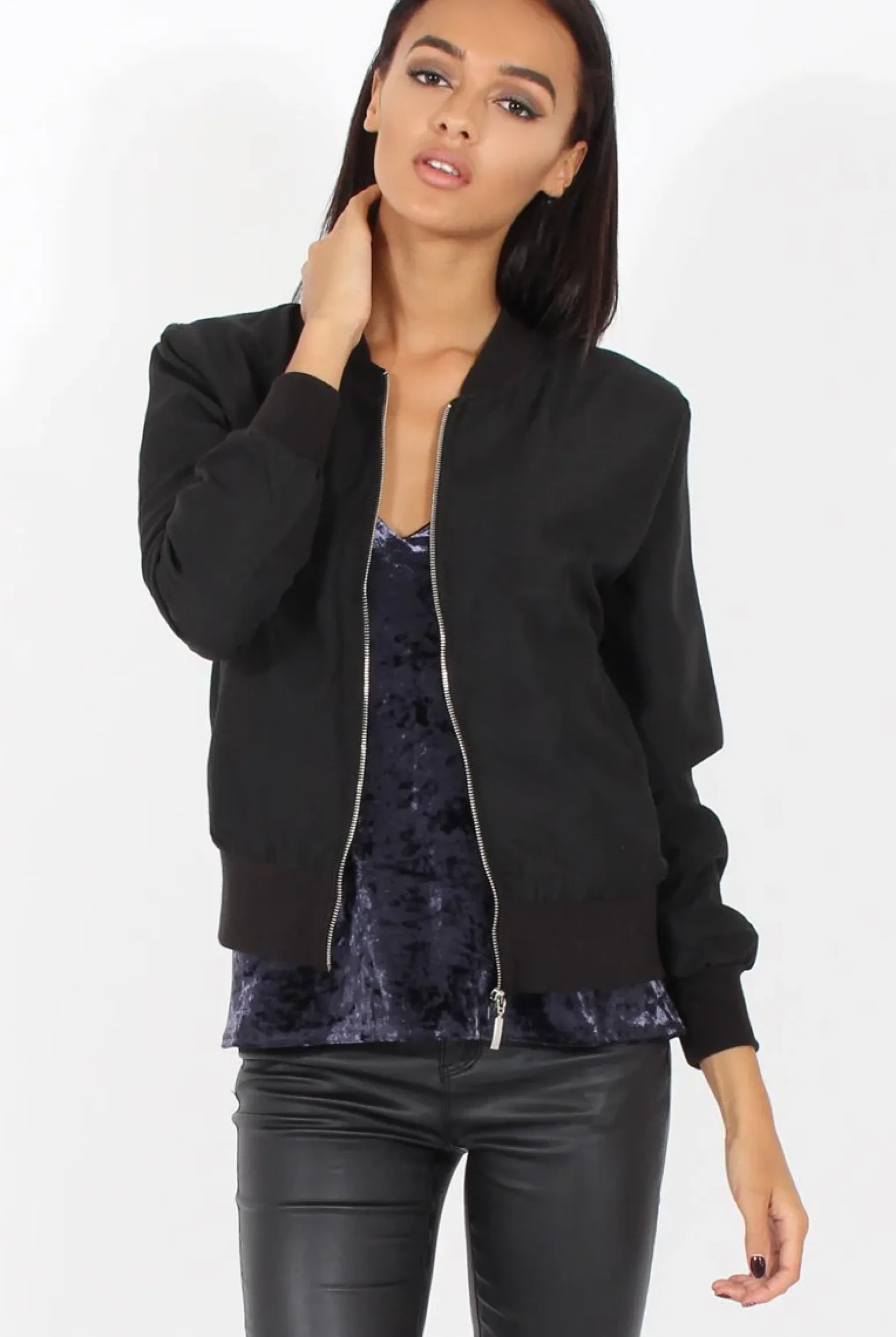 Rebellious Fashion Black Bomber Jacket - Maisie