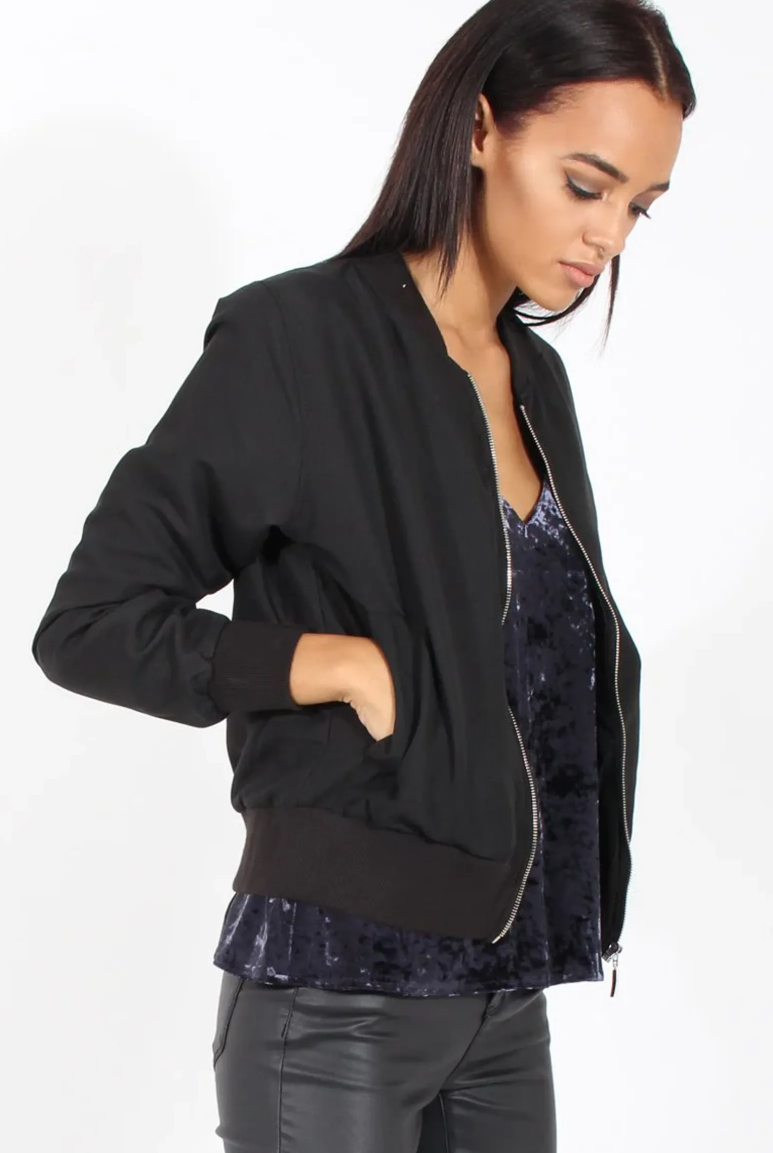 Rebellious Fashion Black Bomber Jacket - Maisie