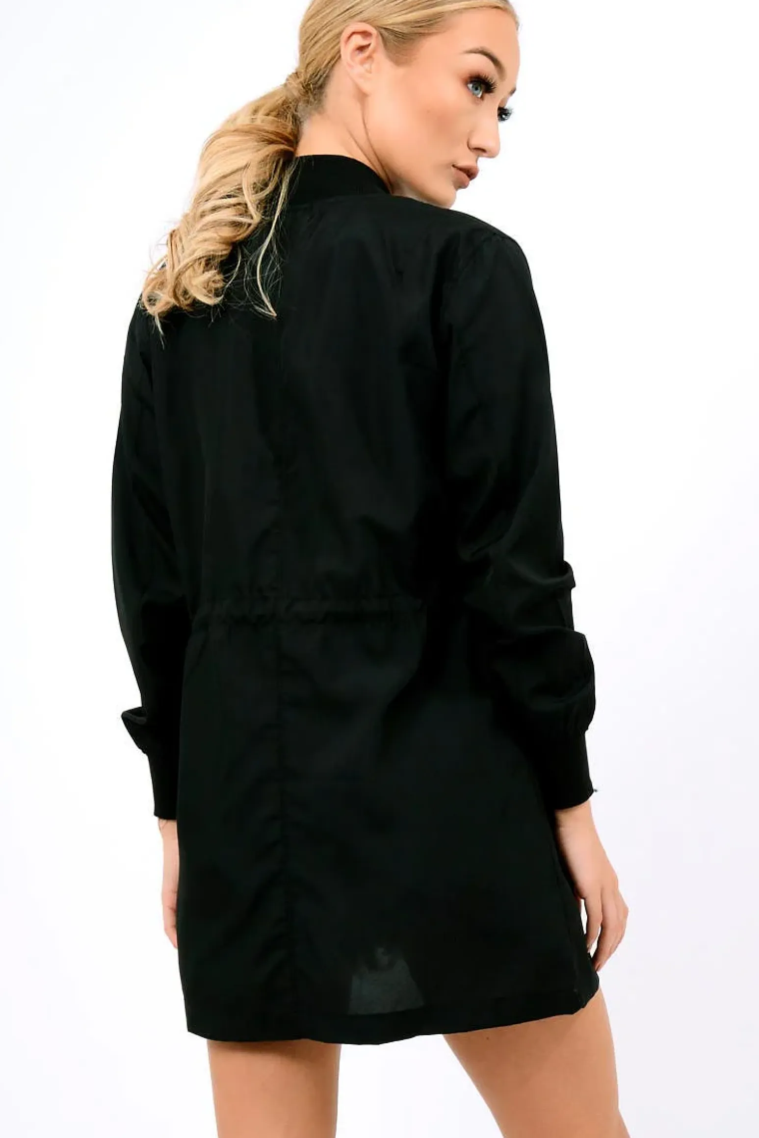 Rebellious Fashion Black Bomber Style Long Jacket - Brea
