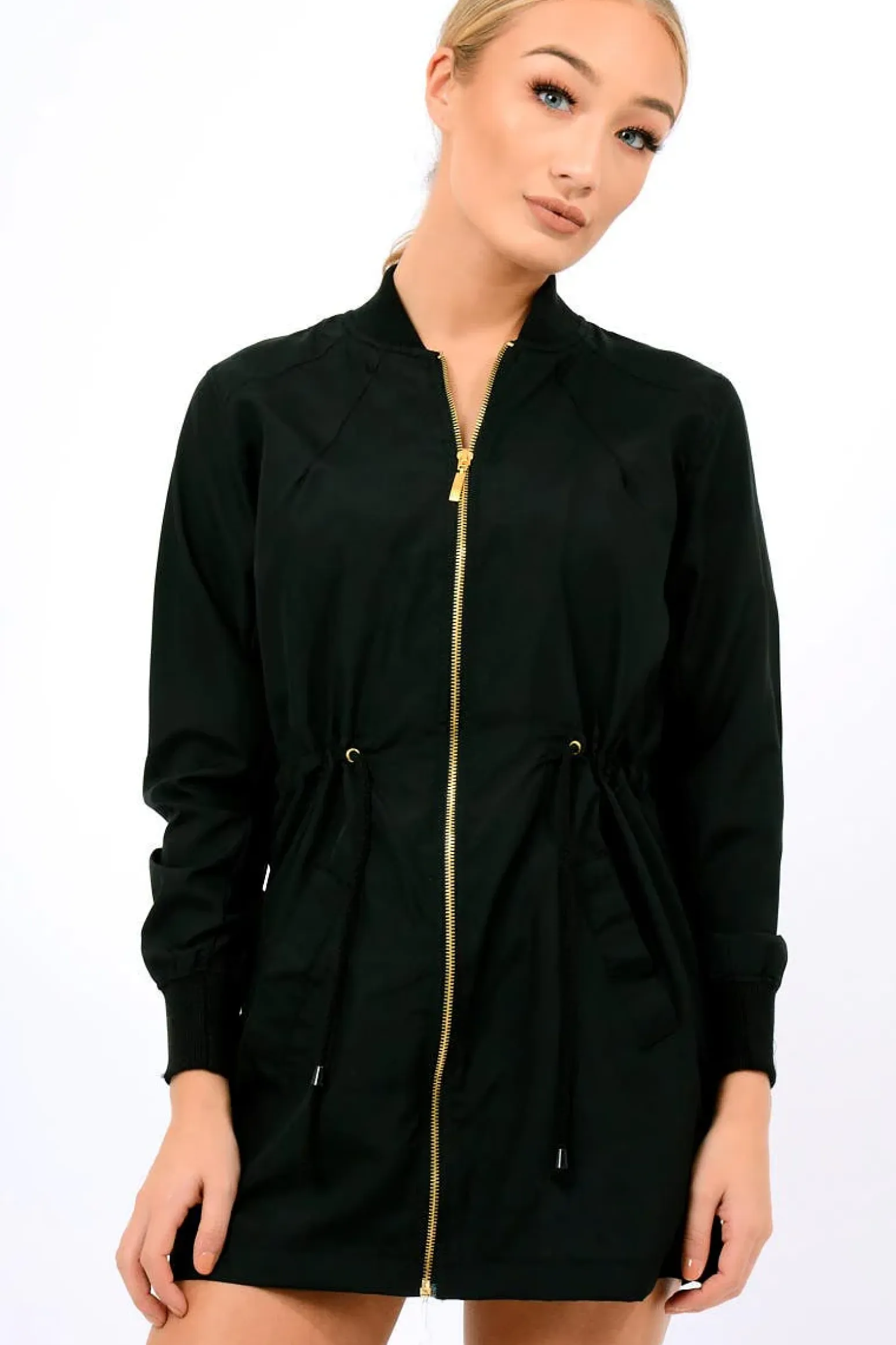Rebellious Fashion Black Bomber Style Long Jacket - Brea