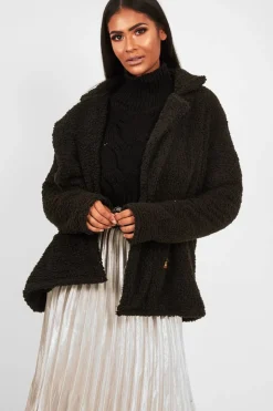 Rebellious Fashion Black Borg Button Front Coat - Dasia