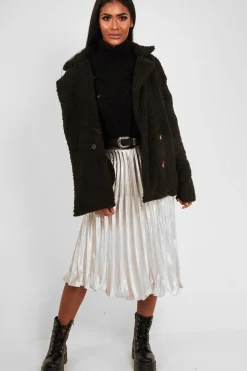 Rebellious Fashion Black Borg Button Front Coat - Dasia