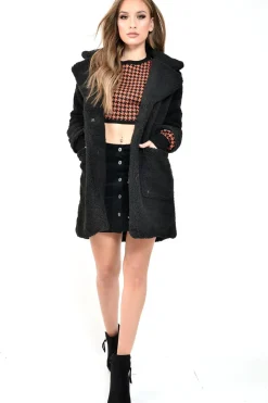 Rebellious Fashion Black Borg Longline Oversized Coat - Acadia