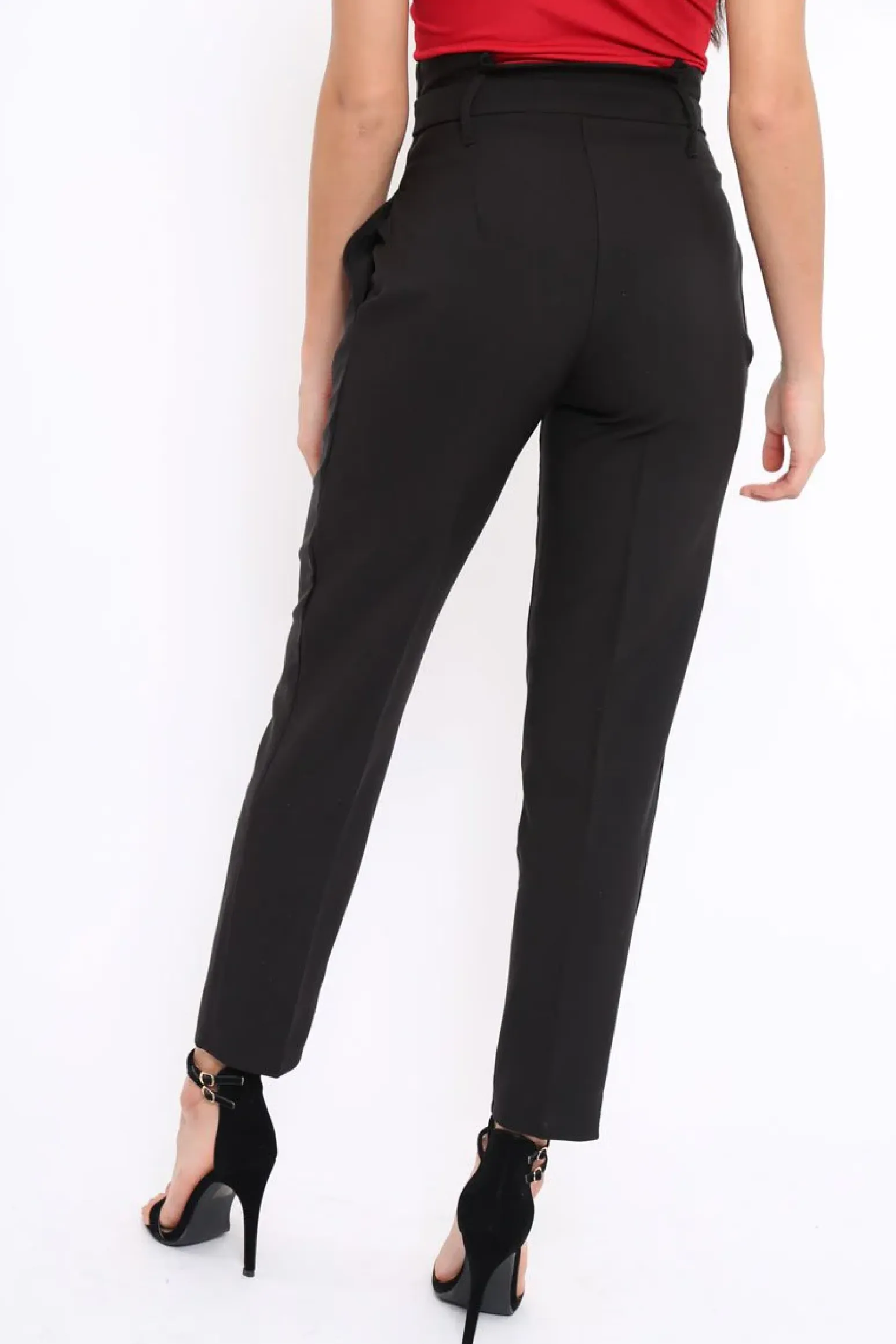 Rebellious Fashion Black Bow Belted Tapered Trousers - Miley