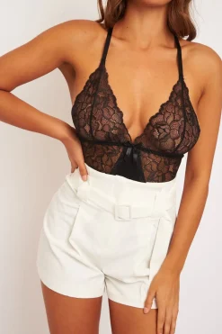 Rebellious Fashion Black Bow Front Jersey Bodysuit - Caterina