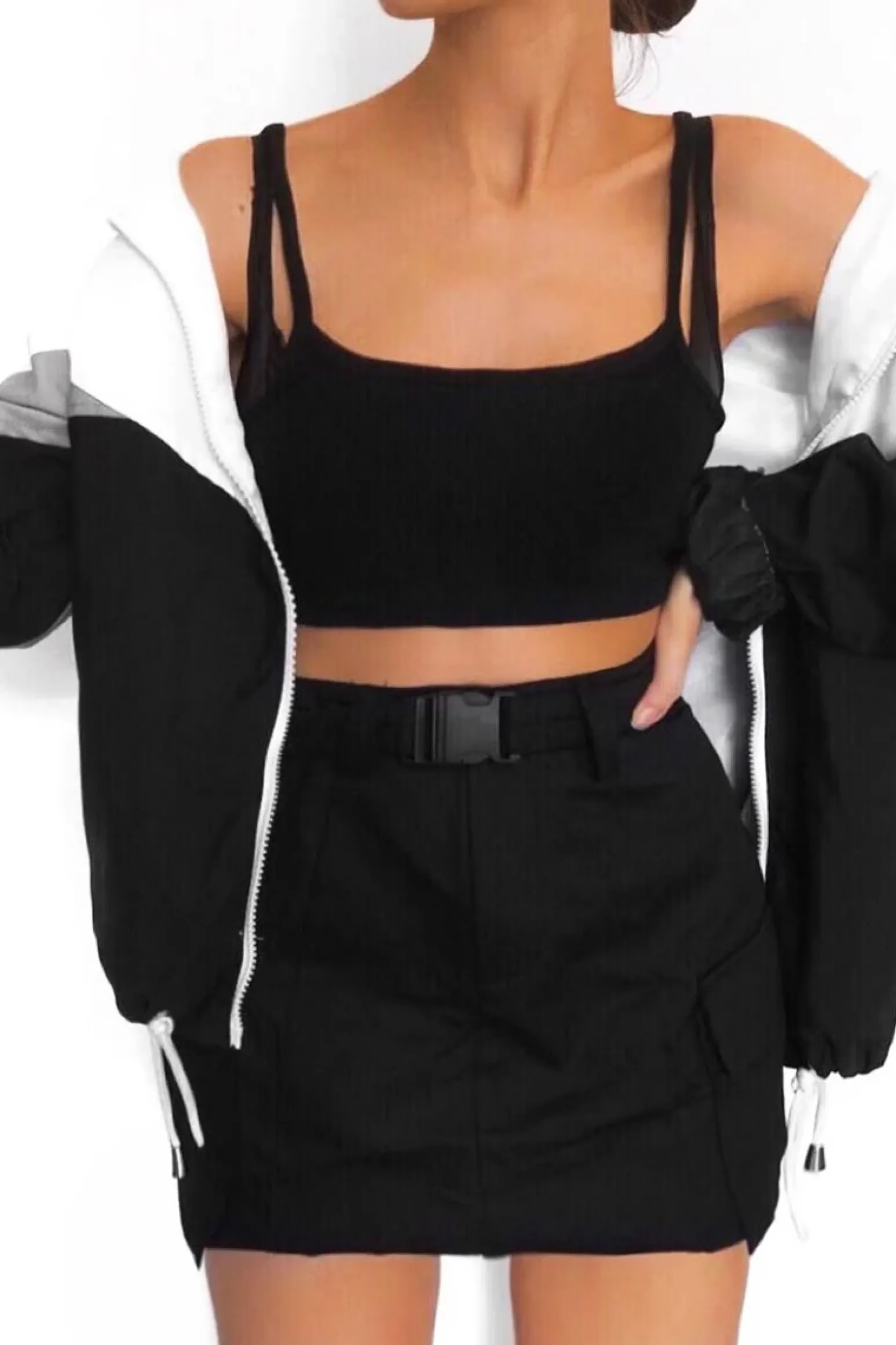 Rebellious Fashion Black Buckle Belted Utility Skirt - Fallyn
