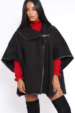 Rebellious Fashion Black Buckle Clasp Poncho - Jozie