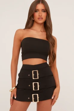 Rebellious Fashion Black Buckle Detail Skort - Analisa