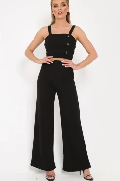 Rebellious Fashion Black Button Detail Crop Top - Amory