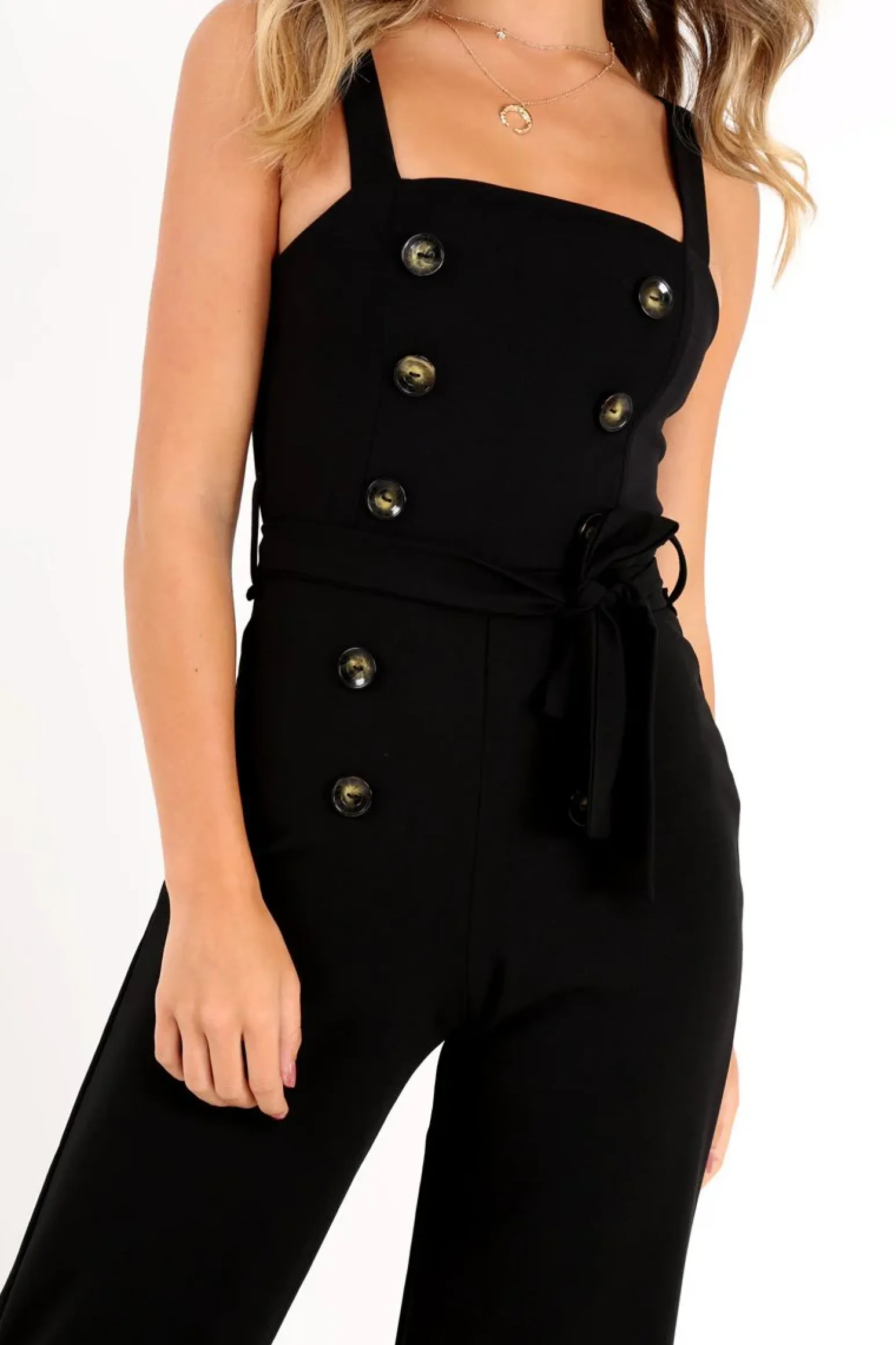 Rebellious Fashion Black Button Front Belted Culotte Jumpsuit - Magy