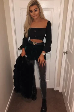 Rebellious Fashion Black Button Front Puff Sleeve Crop Top - Analiese