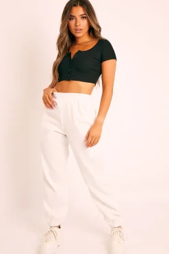 Rebellious Fashion Black Button Front Scoop Neck Crop Top - Khiya