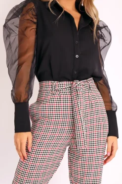 Rebellious Fashion Black Button Front Sheer Long Sleeve Shirt - Fay