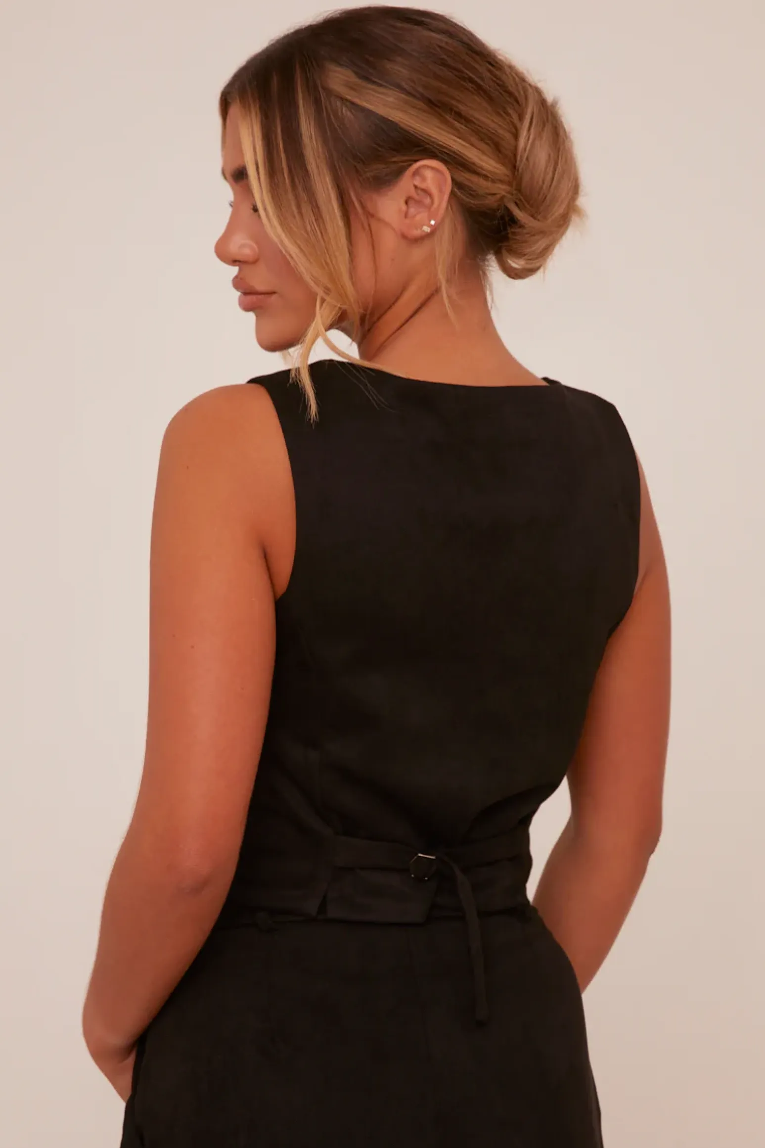 Rebellious Fashion Black Button Up Front Waistcoat - Dinara