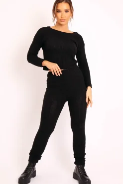 Rebellious Fashion Black Cable Knit Loungewear Co-ord - Anha