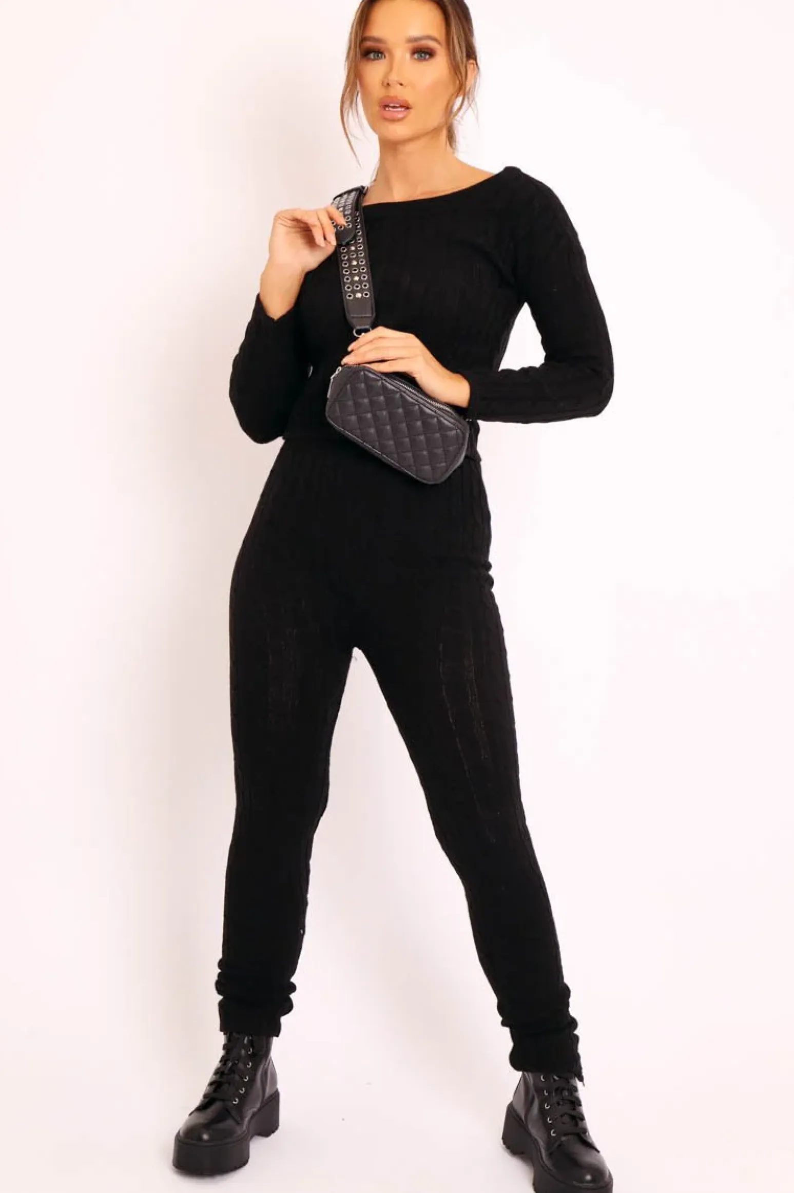 Rebellious Fashion Black Cable Knit Loungewear Co-ord - Anha