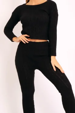 Rebellious Fashion Black Cable Knit Loungewear Co-ord - Anha