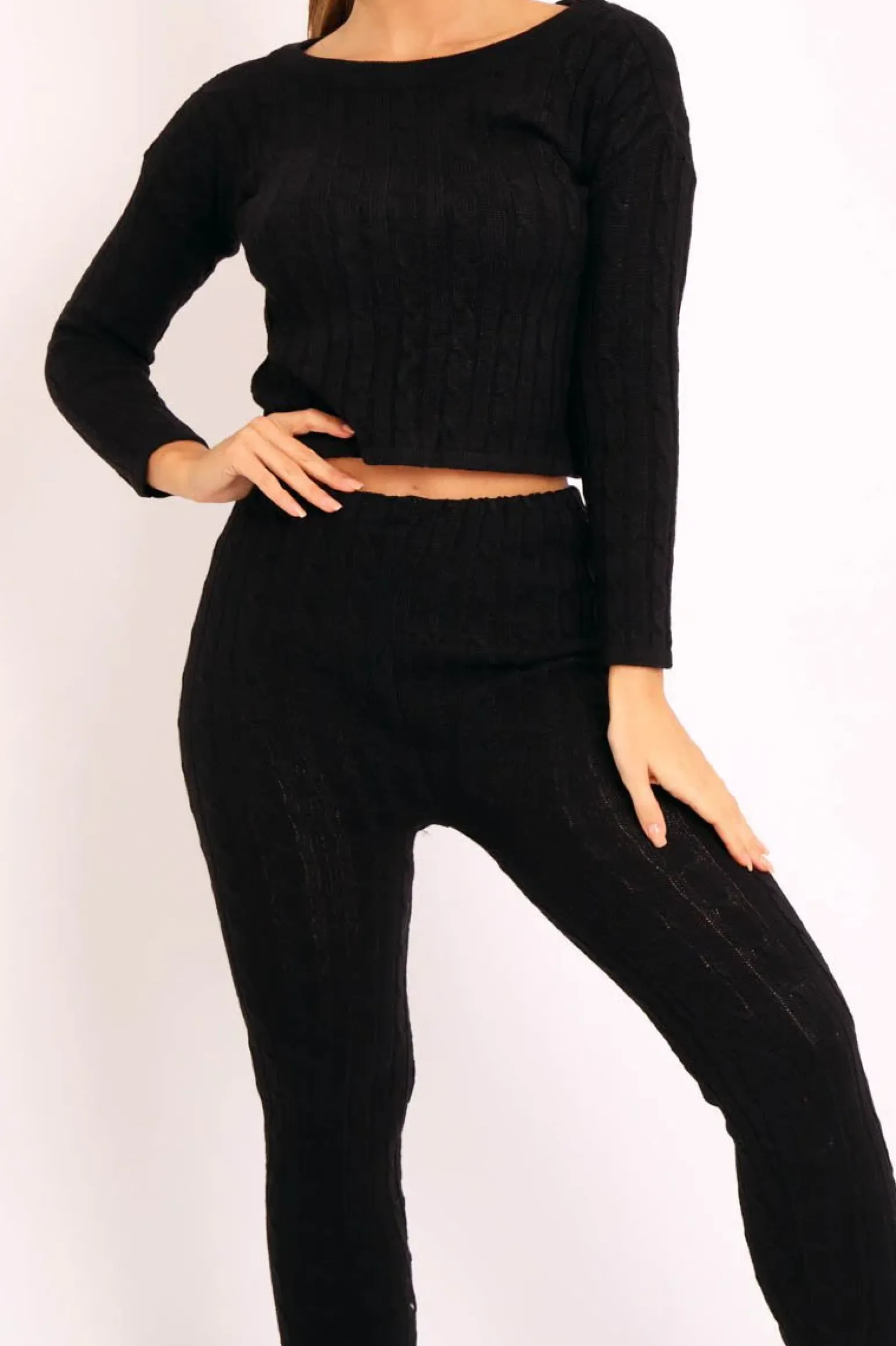 Rebellious Fashion Black Cable Knit Loungewear Co-ord - Anha