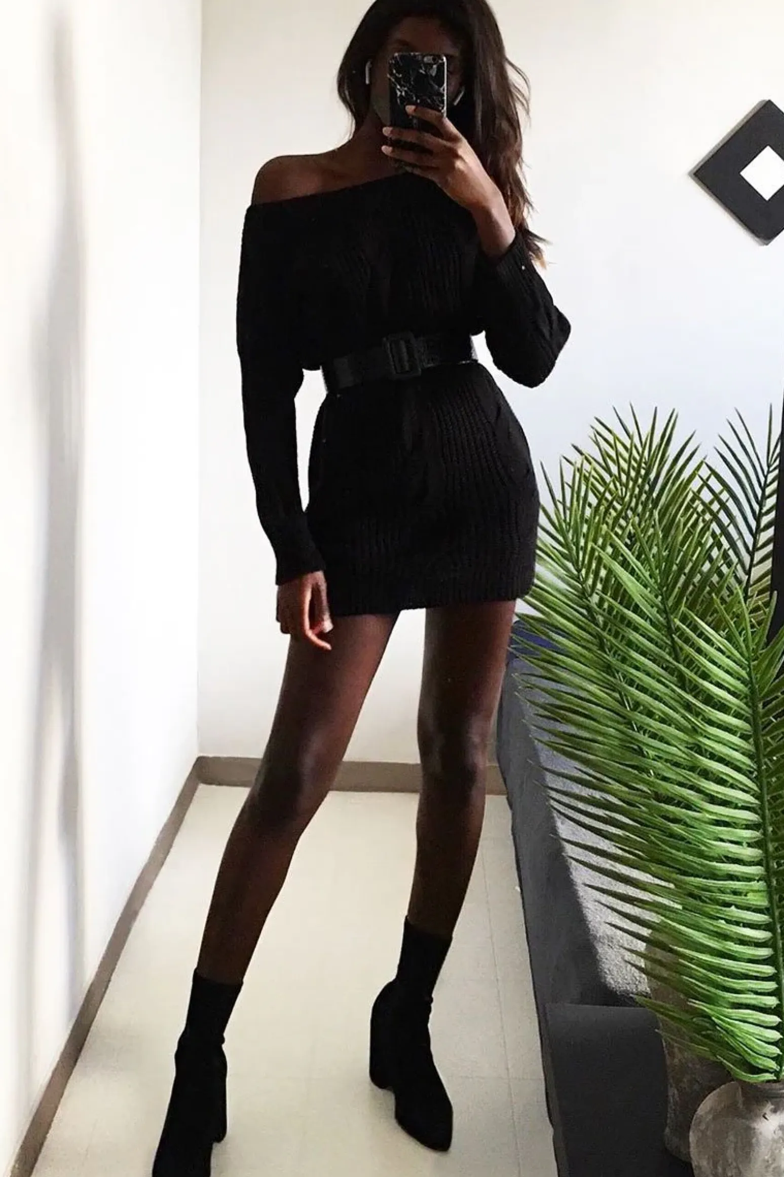 Rebellious Fashion Black Cable Knit Off Shoulder Jumper Dress - Berry