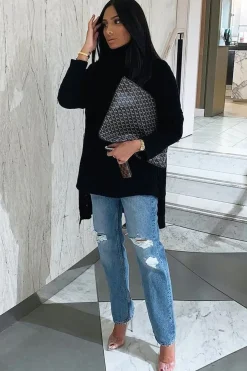 Rebellious Fashion Black Cable Knit Roll Neck Jumper - Laraina