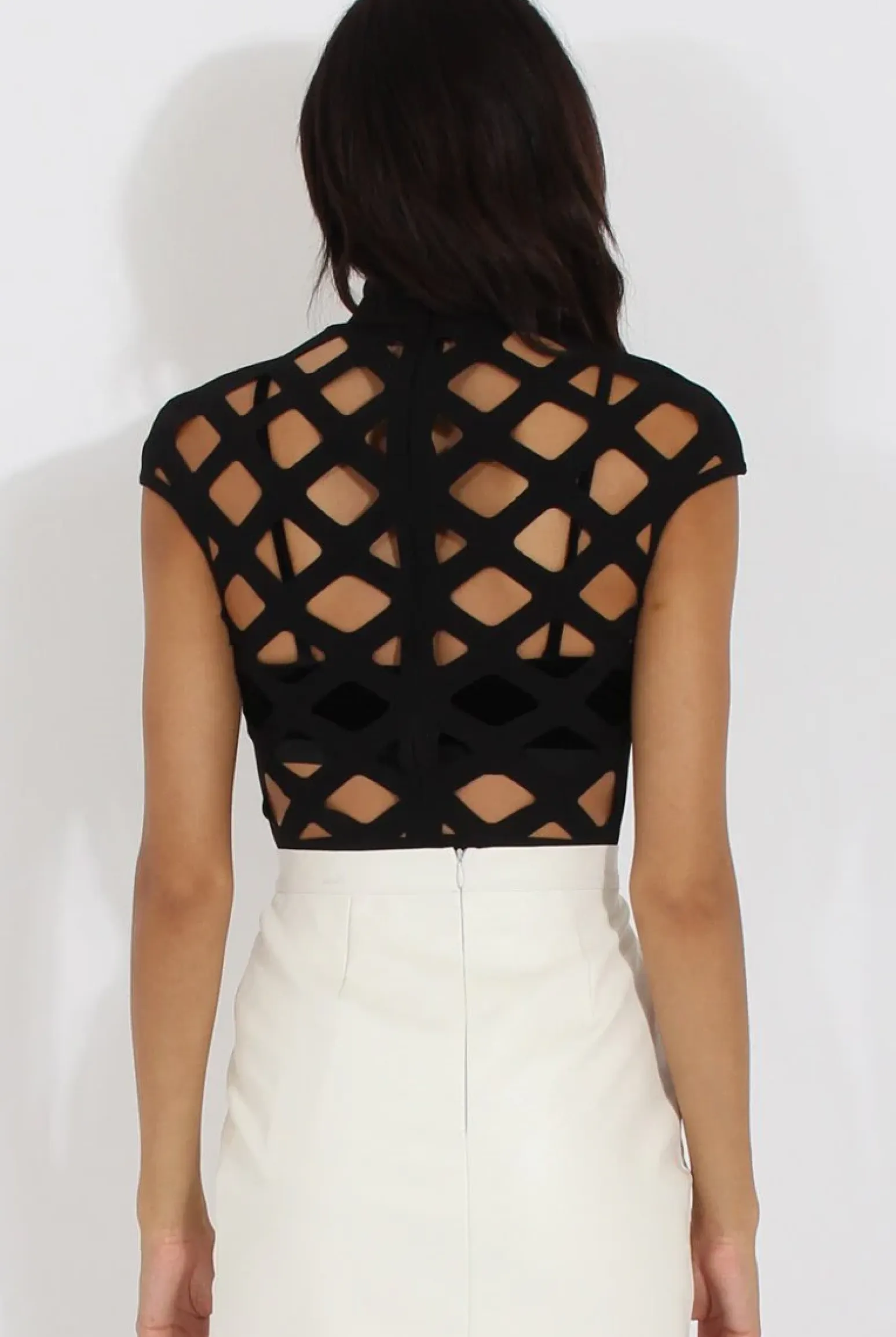 Rebellious Fashion Black Cage High Neck Bodysuit - Tess