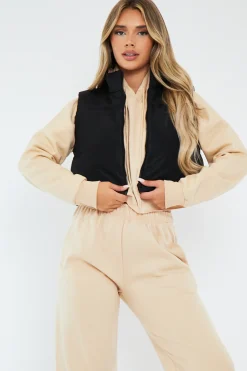 Rebellious Fashion Black Camel Reversible Cropped Puffer Gilet - Naava