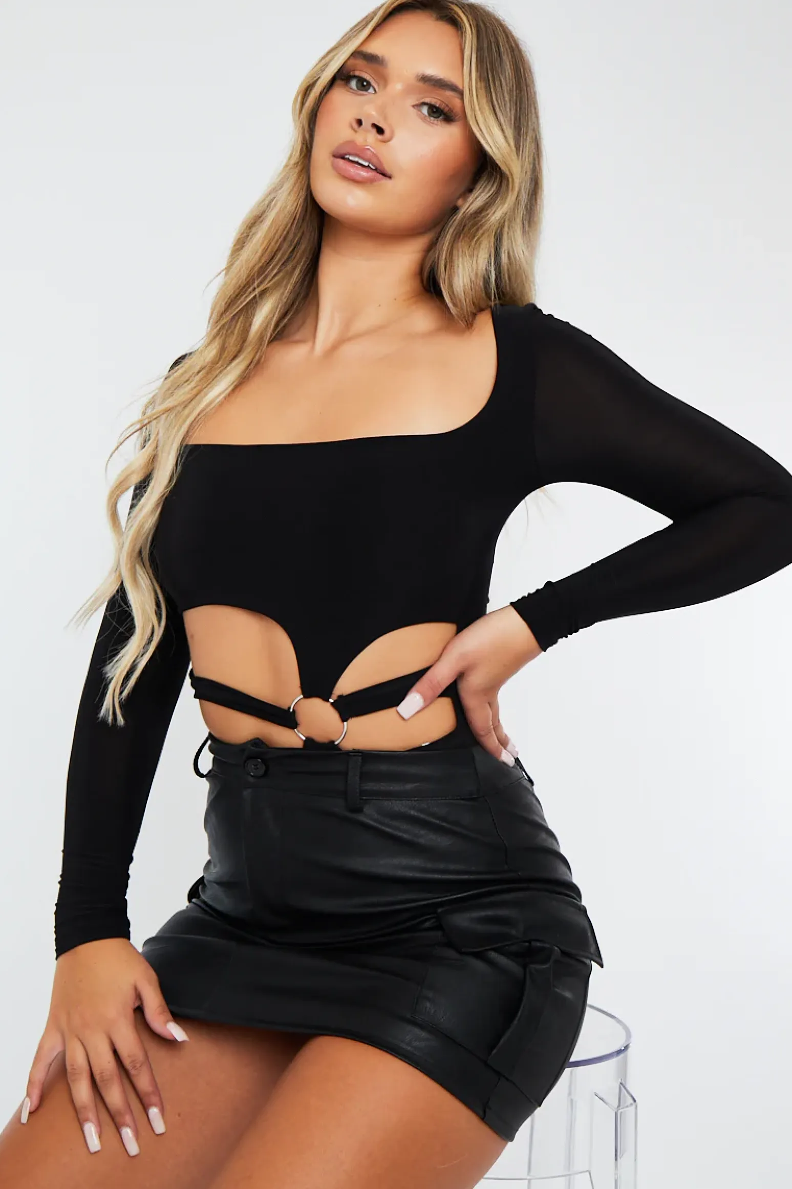 Rebellious Fashion Black Cargo Pocket Faux Leather Mini Skirt - Taylia