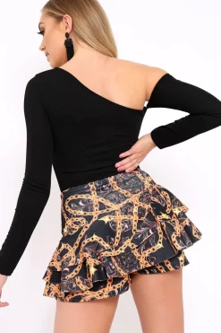 Rebellious Fashion Black Chain Frill High Waisted Shorts - Sophia