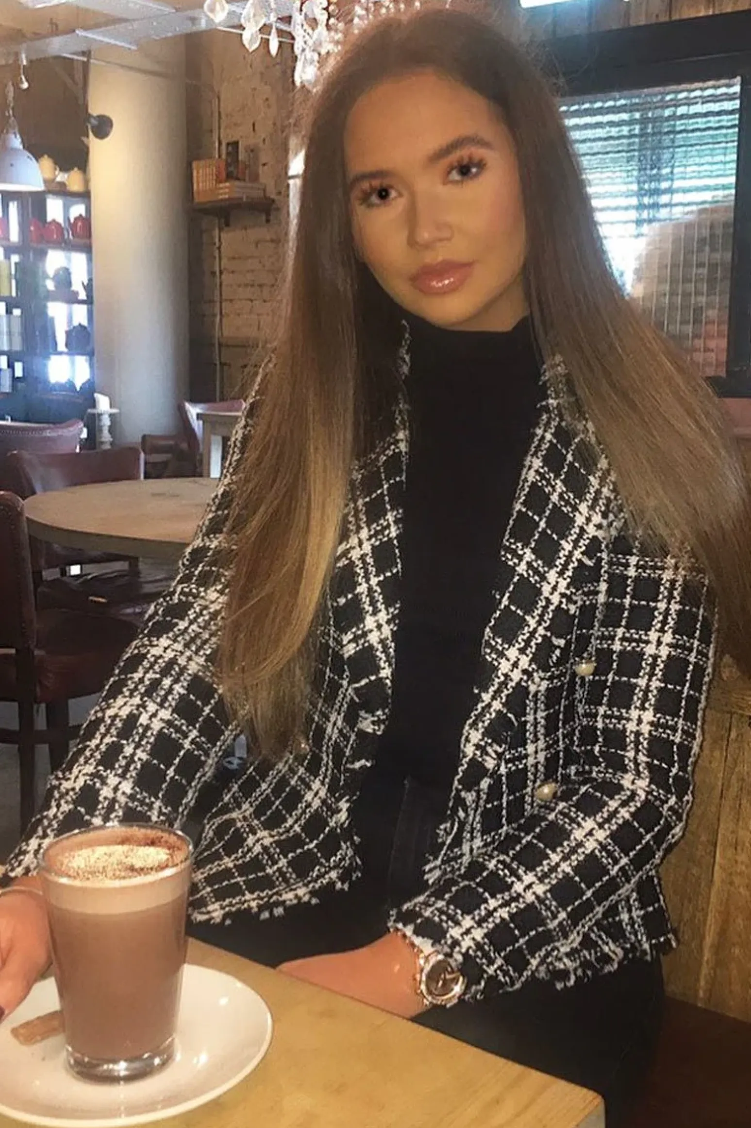 Rebellious Fashion Black Check Boucle Double Breasted Blazer - Suri