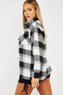 Rebellious Fashion Black Checked Brushed Shacket - Brissa