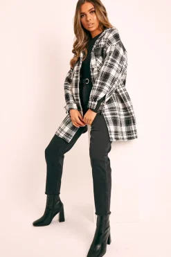 Rebellious Fashion Black Check Faux Leather Panel Oversized Shirt - Breah
