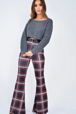 Rebellious Fashion Black Check High Waist Flared Trousers - Cherie
