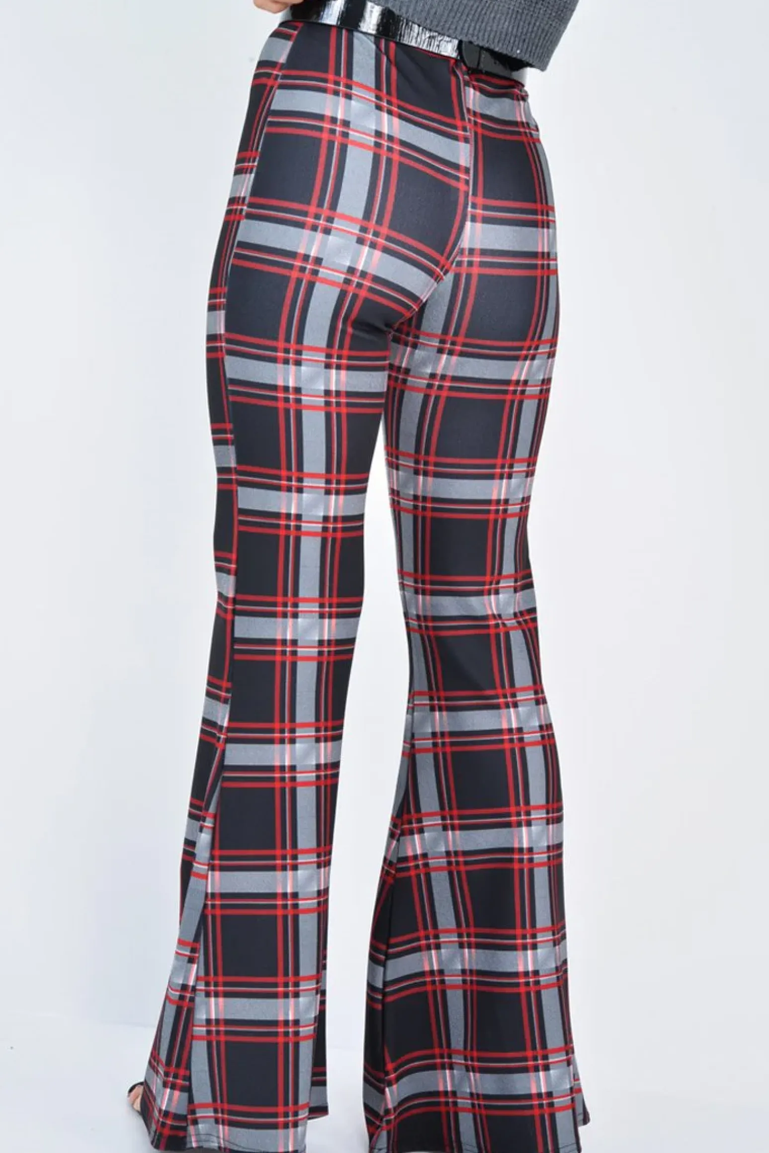 Rebellious Fashion Black Check High Waist Flared Trousers - Cherie