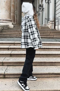 Rebellious Fashion Black Check Hooded Shacket - Destyn