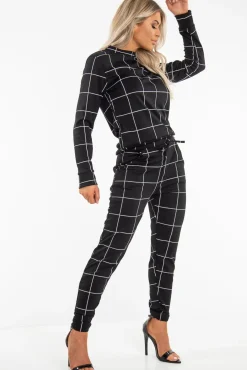 Rebellious Fashion Black Check Sweatshirt Joggers Loungewear Set - Mica