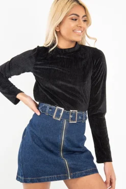 Rebellious Fashion Black Chenille High Neck Zip Back Jumper - Ivania