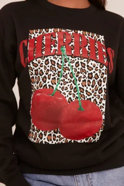 Rebellious Fashion Black Cherry Print Oversized Sweatshirt - Kellin