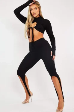 Rebellious Fashion Black Chest Cut Out High Neck Crop Top - Kara